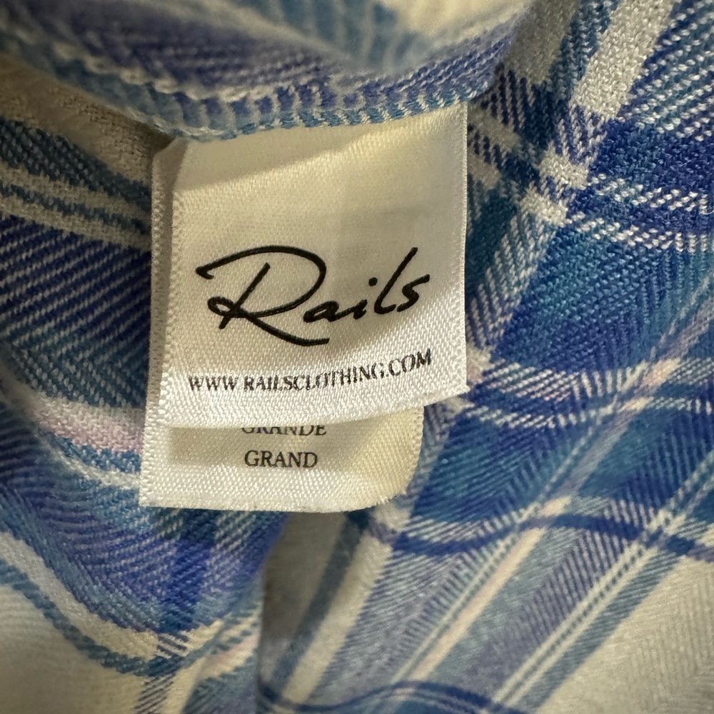 Rails Hunter Plaid Shirt L Button Down Long Sleeve White Blue Lilac Soft - Picture 5 of 7